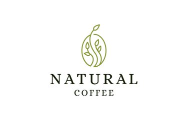 Yapraklı kahve çekirdeği doğal kahve logosu tasarımı düz vektör çizimi