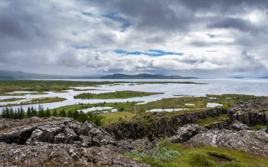 View of Lake Thingvallavatn and Thingvellir National Park from above the tectonic plates, Iceland