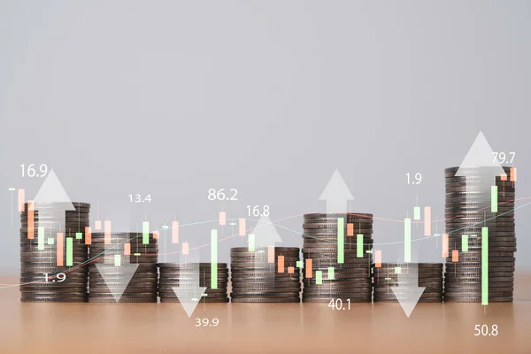 Sanal Yukarı Aşağı Borsa Grafiği Para Yığma Yatırımları Kâr Mevduat — Stok fotoğraf