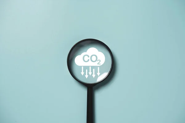 Co2 Reducerend Pictogram Vergrootglas Voor Focus Vermindering Van Co2 Kooldioxide — Stockfoto