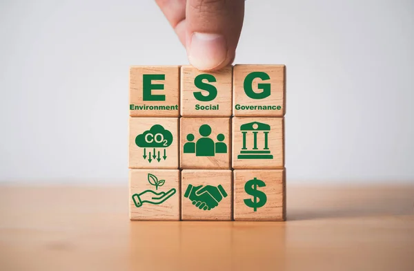 ESG or environment Social Governance icon for decrease carbon dioxide emission ,carbon footprint and carbon credit to limit global warming from climate change concept.