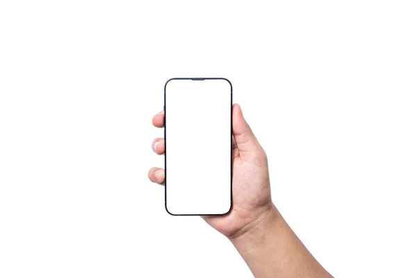 Isolat Main Tenant Écran Vierge Smartphone Sur Fond Blanc Avec — Photo