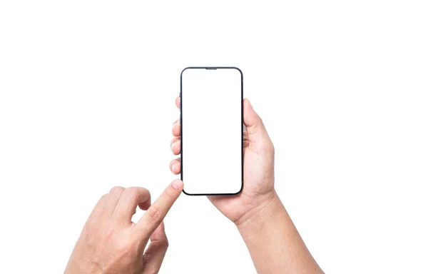 Beyaz Arka Planda Boş Akıllı Telefon Ekranını Tutarken Görüntüsünü Ayır — Stok fotoğraf