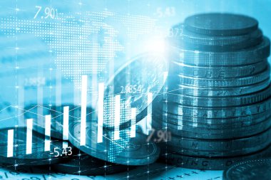 Coin stacking with stock market chart graph for currency exchange of global trade forex and stock market investment concept. clipart