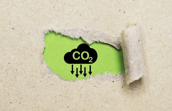 Co2 Reducerend Icoon Groen Gescheurd Papier Voor Vermindering Van Co2 — Stockfoto