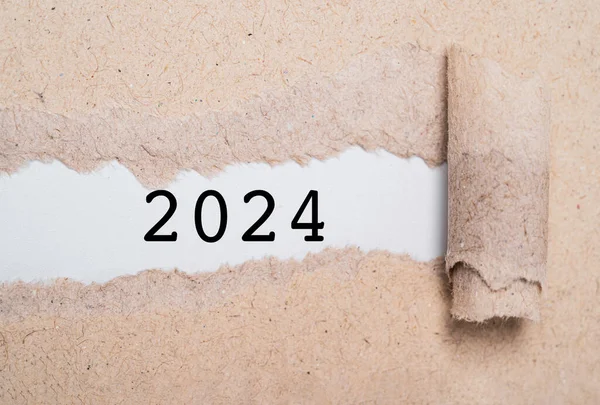 2024 Jahr Inneren Des Braunen Zerrissenen Papiers Für Die Vorbereitung — Stockfoto