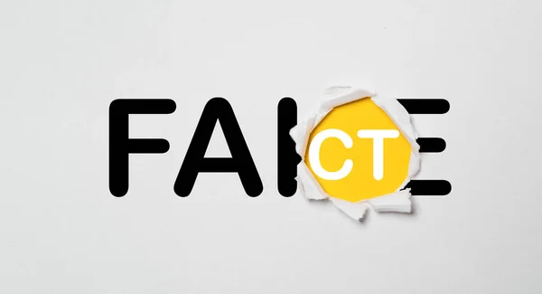 Fake Fact Pushed Paper Negative Positive Mindset Concept April Fools — Stock Photo, Image