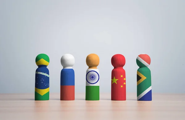 Brazílie Rusko Indie Čína Jihoafrická Republika Vlajková Obrazovka Dřevěné Figurce — Stock fotografie