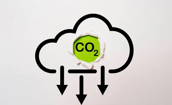 Szén Dioxid Kibocsátás Csökkentése Ikon Zöld Alapon Szén Dioxid Szén — Stock Fotó