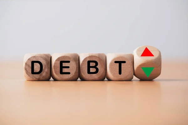 Debt wording with up and down flipping for debt increase and reduce concept.