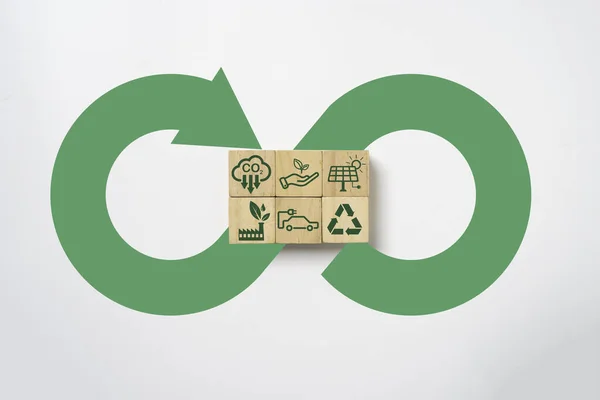 Ícones Ambientais Incluem Baixo Carbono Reciclar Fábrica Verde Com Símbolo — Fotografia de Stock