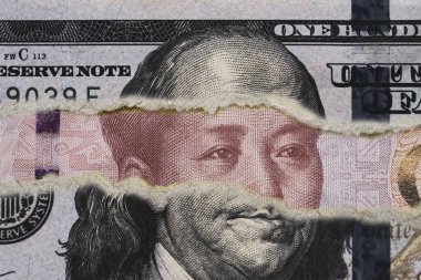 Benjamin Franklin, Mao Tse Tung ile ABD doları banknot yırtılması üzerine rekabetçi ülkeler için Yuan banknotu hem iş hem de askeri konsept üzerine.