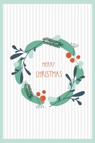Çelenkli Noel tebrik kartı ve el yazısıyla yazılmış Mutlu Noeller mesajı. Çam çelengi. Dekoratif öge.