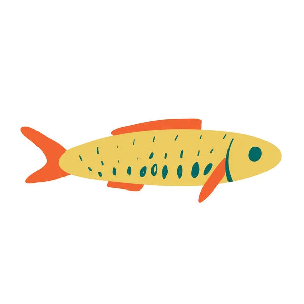 Векторная Нарисованная Вручную Симпатичная Рыба Плоском Стиле Оранжевая Векторная Иллюстрация — стоковый вектор