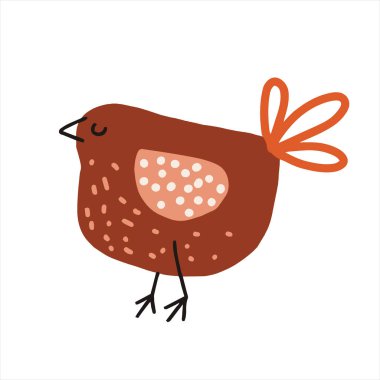 Vector el çizilmiş tavuk ya da kuş. Paket için renkli kuş, ambalaj kağıdı, simge, bayrak, logo, baskı, kart, hediye, kumaş, web, etiket, reklam, kart, kumaş.