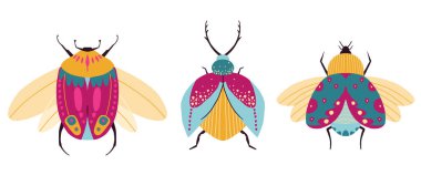 El çizimi böcekler. Böcek türleri ve egzotik böcek ikonları koleksiyonu. Komik böcekler. Simge, logo, yazdırma, simge, kart, amblem, etiket, web