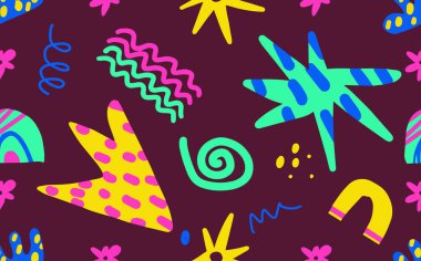 Trendy vector pattern with hand drawn dots, shapes, lines, scribbles and objects. Doodles and different shapes. Background for print, cover, wallpaper, fabric, clothes, wrapper