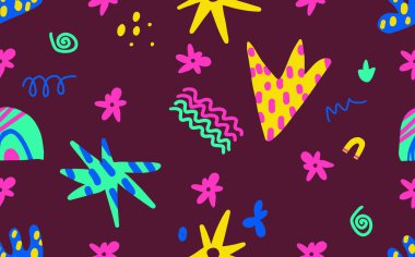 Trendy vector pattern with hand drawn dots, shapes, lines, scribbles and objects. Doodles and different shapes. Background for print, cover, wallpaper, fabric, clothes, wrapper