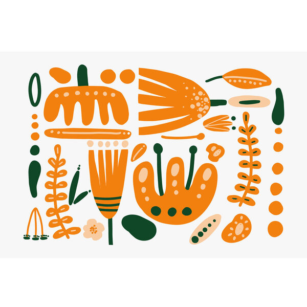 Collection of floral shapes, dots, doodles elements, lines, scribbles and objects. Contemporary collage design. Modern elements for icon, web, fabric, banner, logo, print, gift, label, advertising