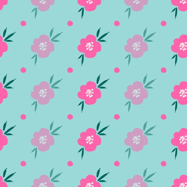 Nahtlos Wiederholtes Muster Mit Rosa Blüten Auf Blauem Hintergrund Hintergrund — Stockvektor