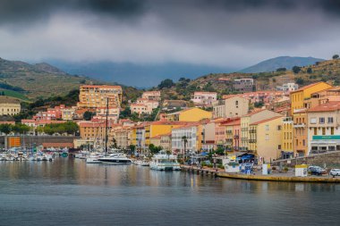 Harbor and city of Port-Vendres at morning at Occitanie in France