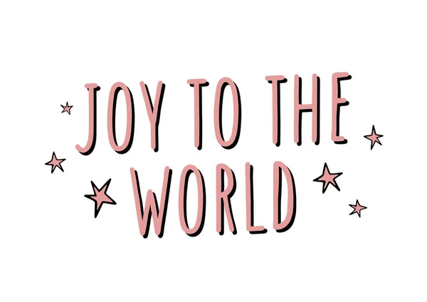 Glädje Till Världen Handritad Festlig Julfras Med Vinterinslag Vacker Hälsning — Stock vektor