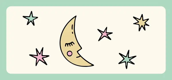 Χέρι Ζωγραφισμένα Κινούμενα Σχέδια Halloween Φεγγάρι Και Αστέρια Χαριτωμένα Διανυσματικά — Διανυσματικό Αρχείο