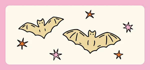 Pipistrelli Halloween Del Fumetto Disegnato Mano Stelle Carino Elementi Vettoriali — Vettoriale Stock