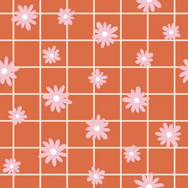 Vektorový Hladký Vzor Mřížkou Květinami Krásné Romantické Nekonečné Pozadí Roztomilými Royalty Free Stock Ilustrace