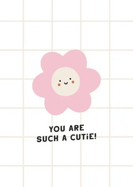 Ručně Kreslené Valentines Karty Roztomilé Usmívající Květiny Mřížky Jsi Tak Vektorová Grafika