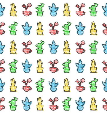 Ev bitkisinin silüeti pürüzsüz. Karalama çizgisi siyah çizgi, renkli fırça darbesi, sevimli çocuksu karalanmış çizgi film tarzı. Beyaz arka plan. Vektör ağ kapağı illüstrasyonu