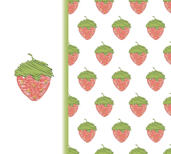 Strawberry Clipart Seamless Pattern Bundle Cute Hand Drawn Doodle Cartoon — Stock Vector