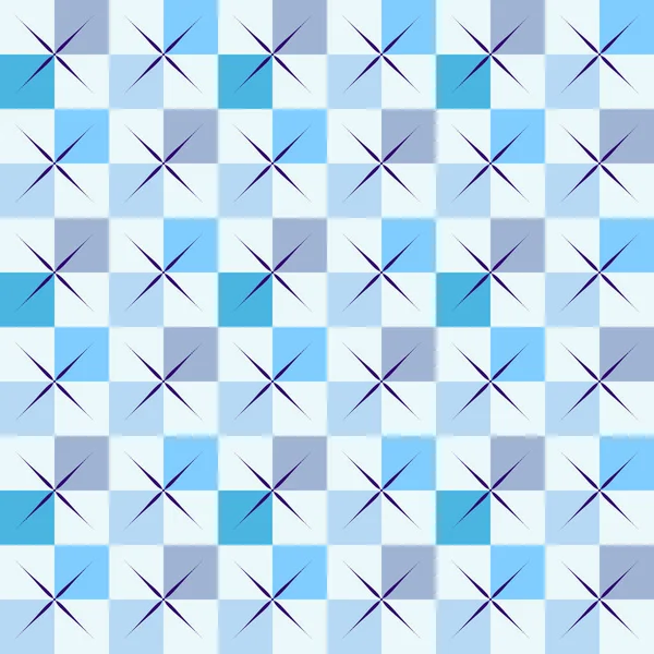 Checker tahtası, yıldız şekli soyut, kusursuz desen. Dekoratif geometrik kare ızgara. Mavi tonlar renk paleti. Grafiksel süs arka planı. Vektör illüstrasyonu