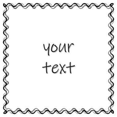 Çerçeve, karalama dalgası kenar sınırı, web kartı. El çizimi fırça darbesi, siyah beyaz arka plan. Güzel kare geometrik şekil posteri. Metin kopyalama alanı. Modern vektör illüstrasyonu