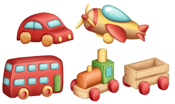 Cyfrowe Zabawki Dla Dzieci Samolot Samochód Pociąg Transport Lokomotywa Autobus — Zdjęcie stockowe