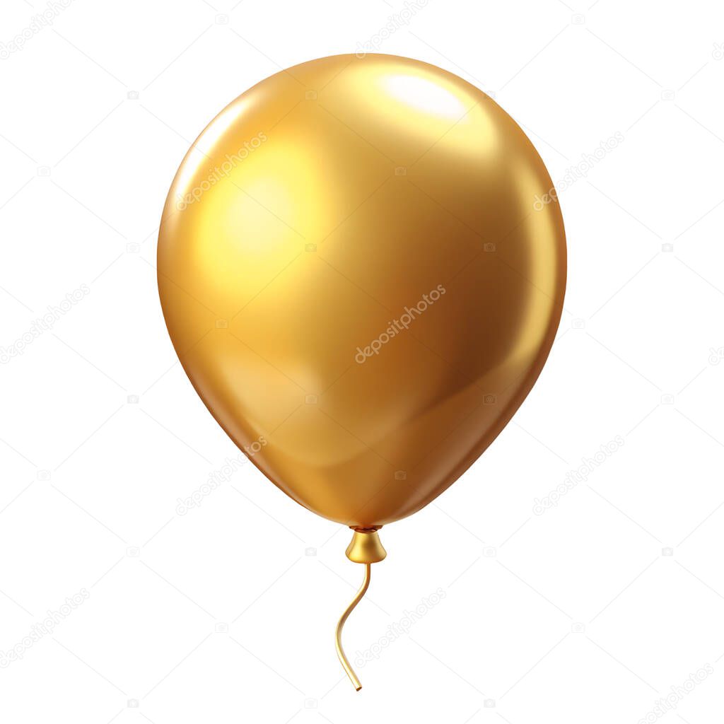 Golden balloon 3D icon isolated on white background. Premium simple render of 3D metal illustration.