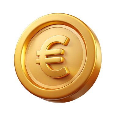 Altın Euro madeni para 3D simgesi beyaz arkaplanda izole edildi. Yansımalı 3D parlak metal illüstrasyon konsepti.