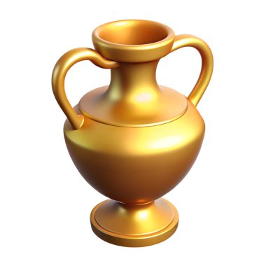 Beyaz arkaplanda izole edilmiş altın amforo 3d simgesi. Yansımalı 3D parlak metal illüstrasyon konseptinin kaliteli basit canlandırması.