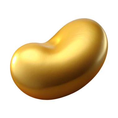 Beyaz arka planda izole edilmiş altın fasulye 3D ikonu. Yansımalı 3D parlak metal illüstrasyon konseptinin en iyi yorumlaması.