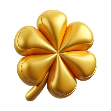 Altın yonca, beyaz arka planda izole edilmiş yüksek kalite bir ikon. Yansımalı 3D parlak metal illüstrasyon konseptinin kaliteli yüksek çözünürlüklü görüntüsü.