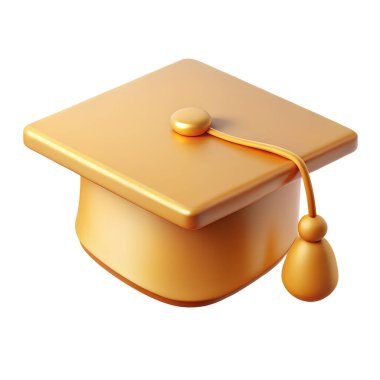 Altın mezuniyet şapkası 3d yüksek kalite simge beyaz bir arkaplanda izole edildi. Yansımalı 3D parlak metal resimleme kavramının kaliteli yüksek çözünürlüklü yansıması.