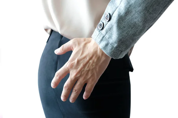 Man Hand Catches Woman Ass Leg Office Girl Sexually Abusing — Zdjęcie stockowe