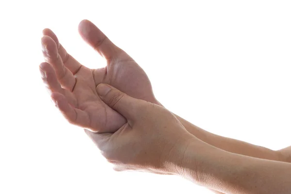 Mãos Homem Jovem Têm Dor Lesão Dedo Conceito Saúde — Fotografia de Stock