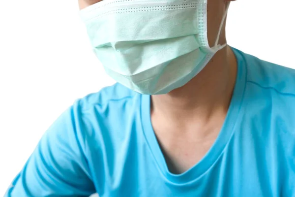 Uomo Con Influenza Starnuti Usa Maschera Protettiva Prevenire Naso Che — Foto Stock