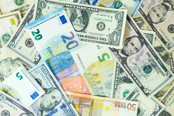 Pénz Euró Dollár Usa Hong Kong Kína Valutaváltás Koncepció Stock Fotó