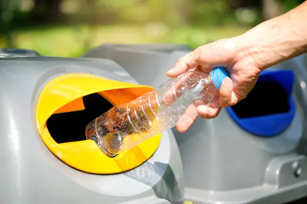 Please Dispose Plastic Bottle Tank Man Throw Rubbish Trash Can Stock Image