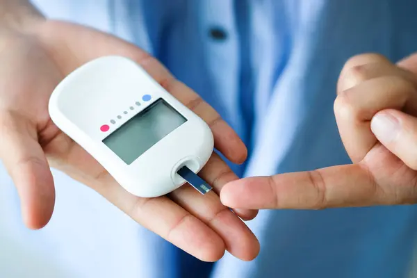 Hand People Check Diabetes High Blood Glucose Monitor Digital Pressure Stock Image