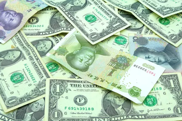 货币美元 美国和中国 货币兑换概念 图库照片