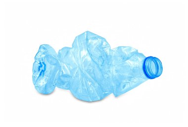 Plastik kullanmama kavramı üzerine mavi plastik şişe. Geri dönüşüm kavramı.