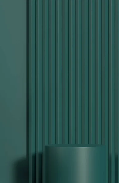 Podio Cilindro Verde Presentazione Del Prodotto Sfondo Muro Seghettato Verde — Foto Stock